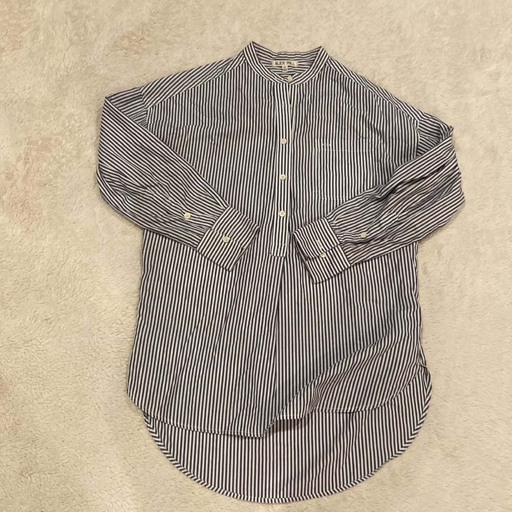 Alex Mill Womens Stripe Popover Tunic Shirt Button Half-Placket